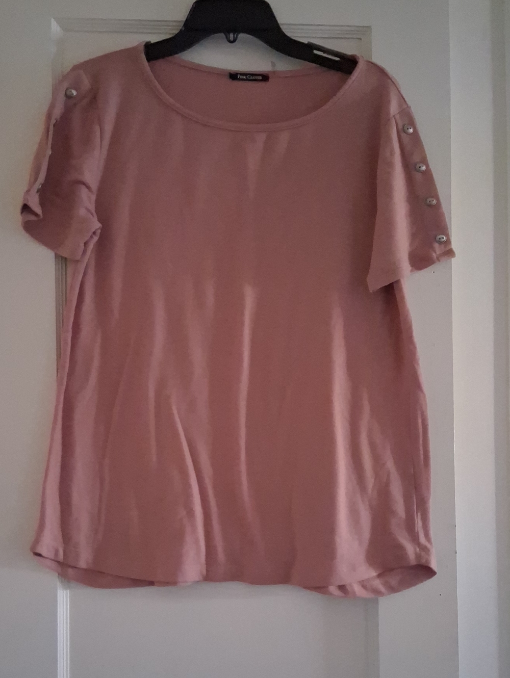 Pink Clover Short Sleeve Top with Button-Trim Sleeves